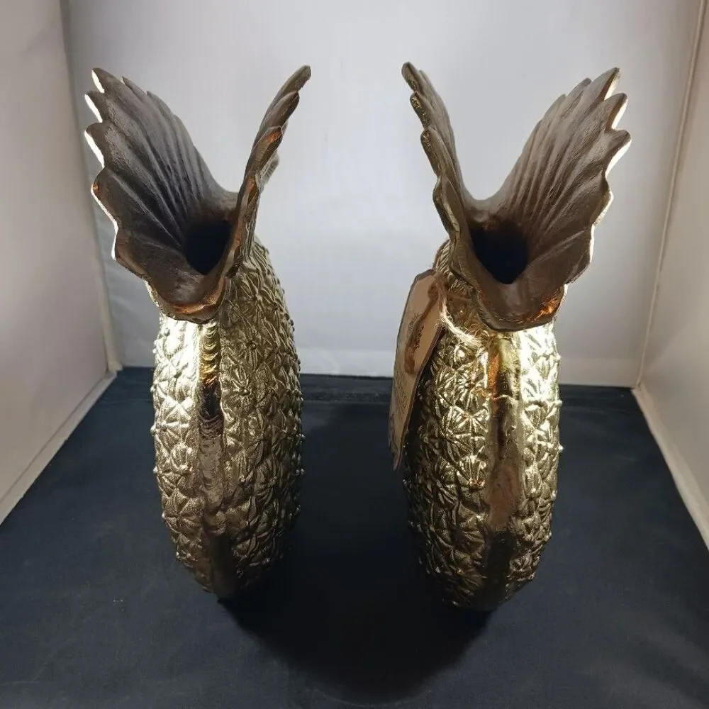 2 Artisan Pineapple Gold Color Metal Vase